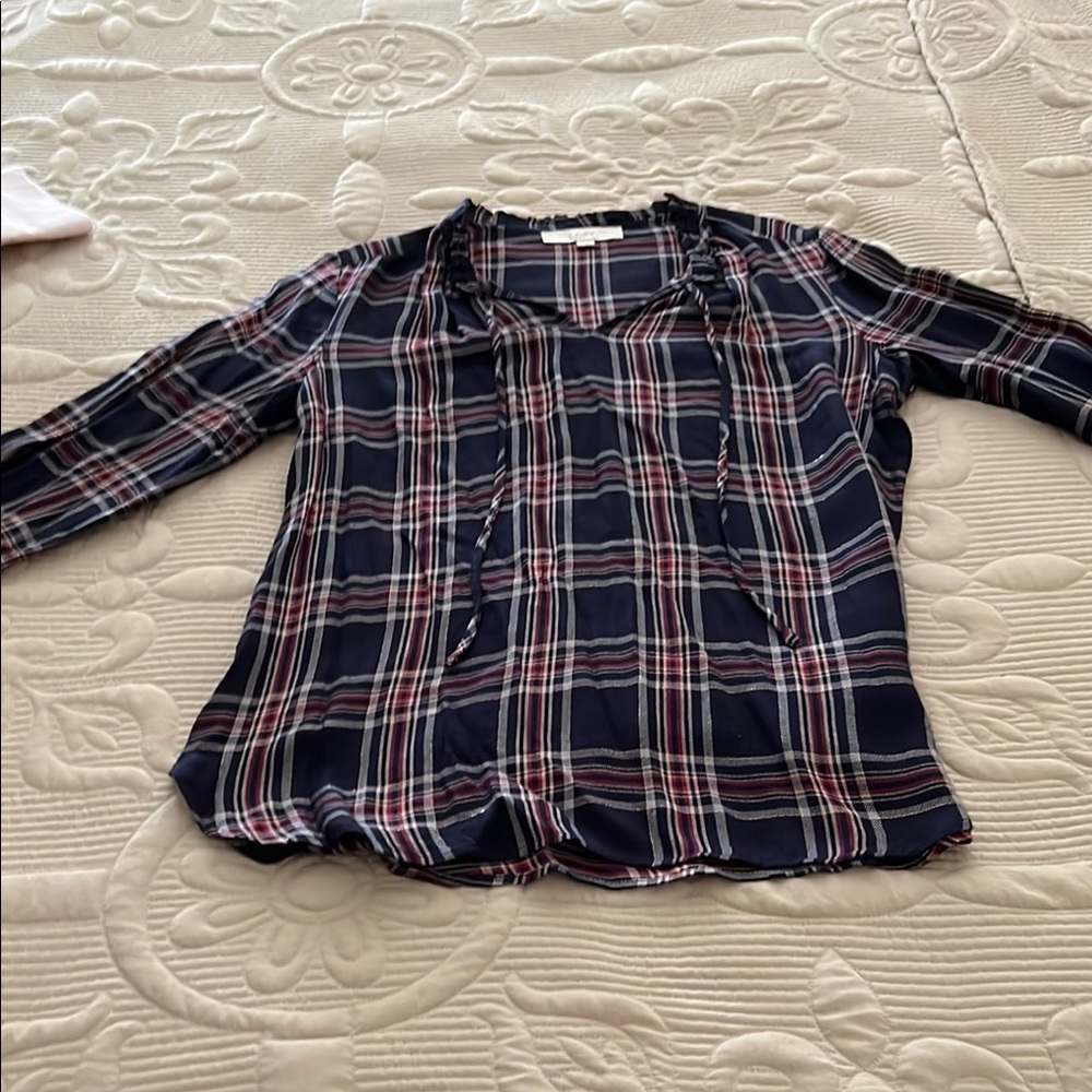 LOFT Navy Plaid Blouse